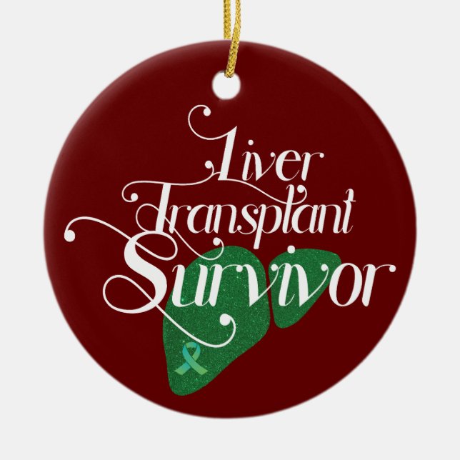 Green Liver Transplant Survivor Custom  Ceramic Tree Decoration (Front)