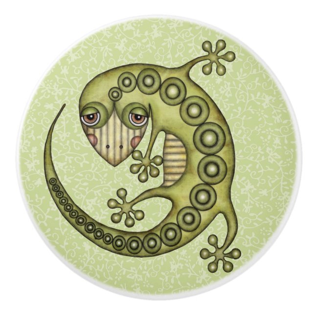 Green Lizard Ceramic Knob (Front)