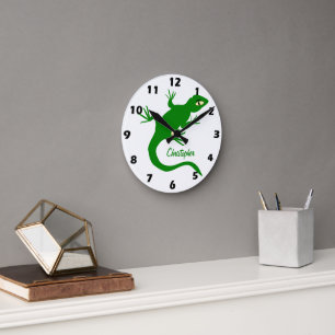 Green Lizard Design Personalised Round Clock