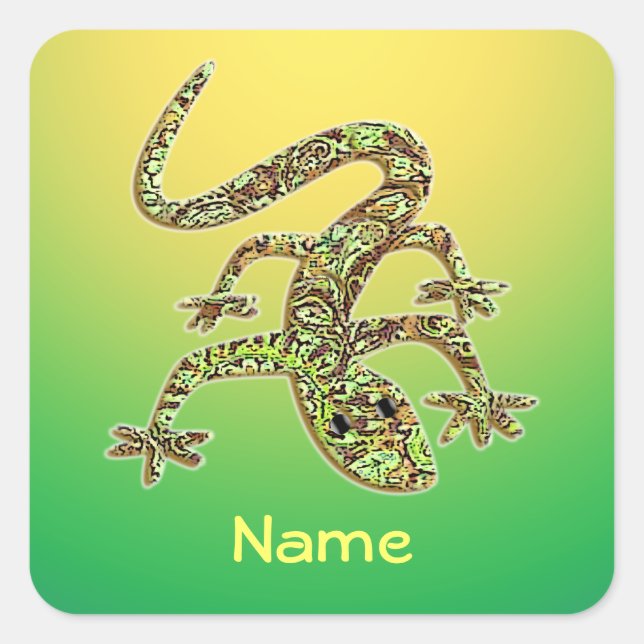 Green Lizard Gecko Salamander Stickers With Name (Front)