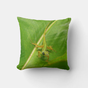 Green Lizard on Green Leaf Cushion