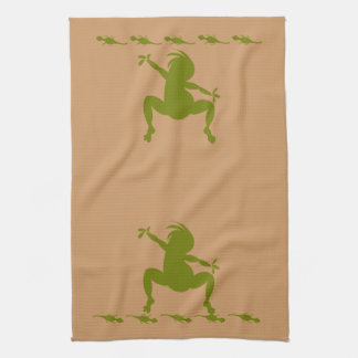 Green Lizards & Dancing Kokopelli Tea Towel