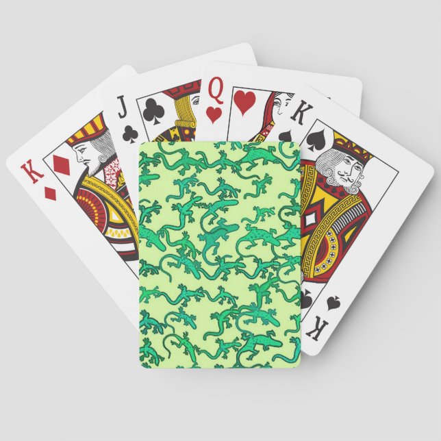 Green lizards on a lime green background playing cards (Back)