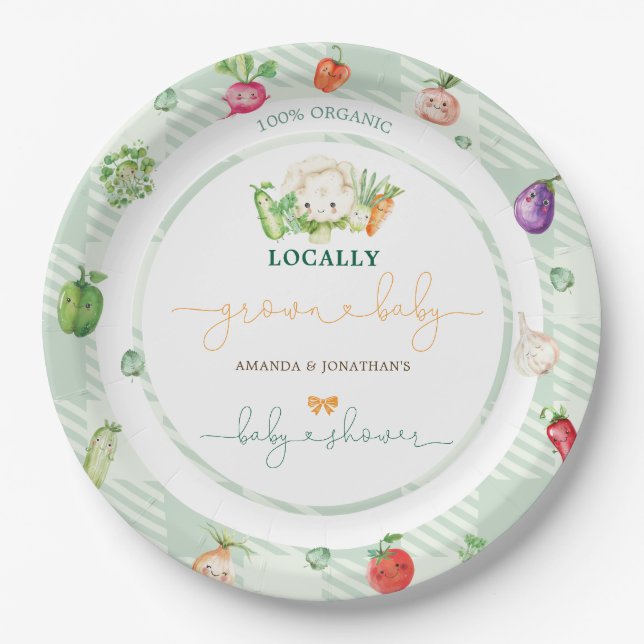 Green Locally Grown Baby  Baby Shower Paper Plate (Front)