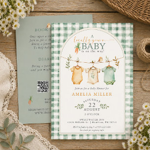 Green Locally Grown Baby Clothesline Baby Shower Invitation