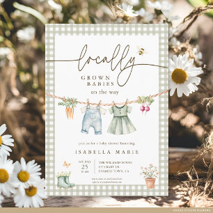 Green Locally Grown Twins Baby Shower Invitation