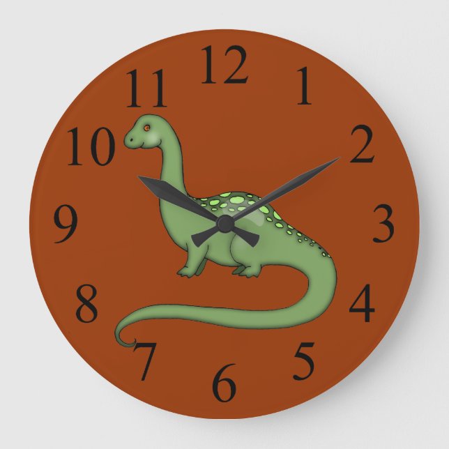 Green Long Neck Dinosaur Kids Wall Clock (Front)