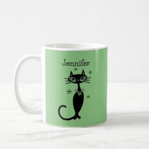 Green Long Necked Cat Retro Coffee Mug