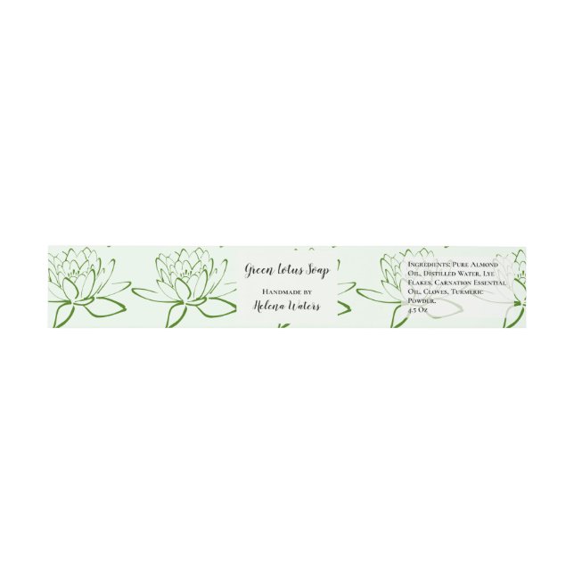 Green Lotus Floral Artisanal Soap Band Wrap Invitation Belly Band (Flat)