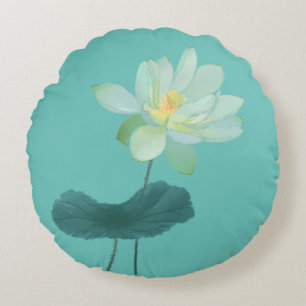 Green Lotus Flower Asian Inspired Throw Pillow