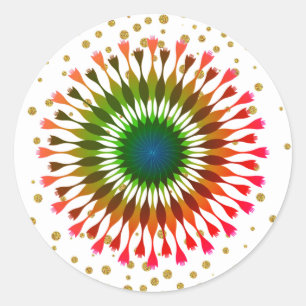Green Lotus Flower  Gold  Confetti Wedding Classic Round Sticker