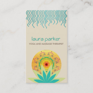 Green Lotus Flower Logo Yoga Damask Healing Health Business Card