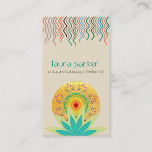 Green Lotus Flower Logo Yoga Damask Healing Health Business Card