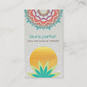 Green Lotus Flower Mandala Logo Yoga Healing Business Card