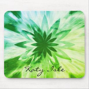 Green Lotus Flower Watercolor Ethnic Paint Mouse Pad