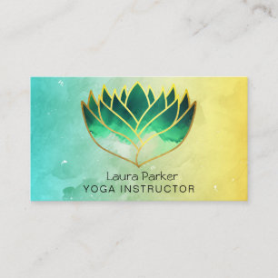 Green Lotus Flower Yoga Teacher Holistic Wellness Business Card