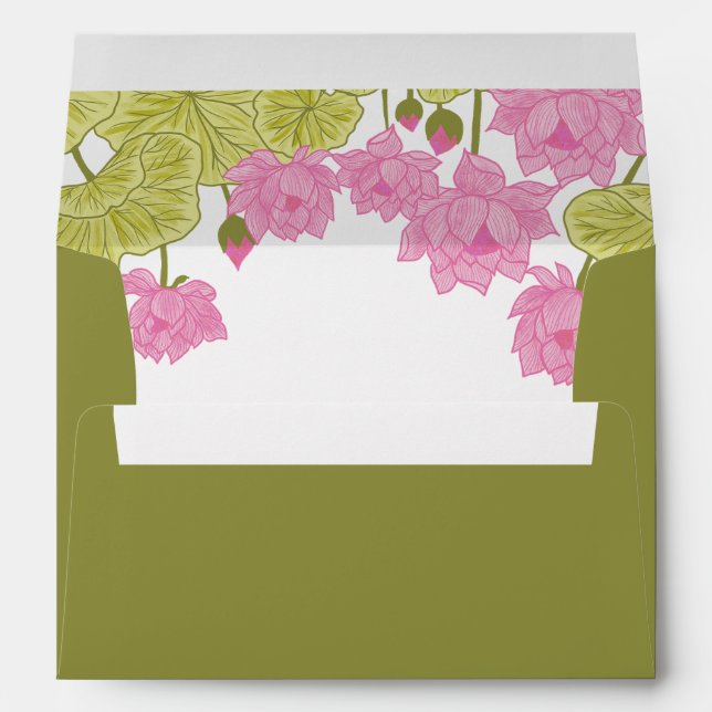 Green Lotus Lily Flowers Wedding Indian Envelope (Back (Bottom))
