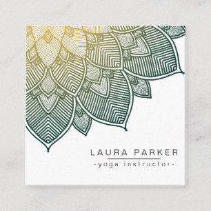 Green Lotus Mandala Yoga Instructor Holistic Square Business Card