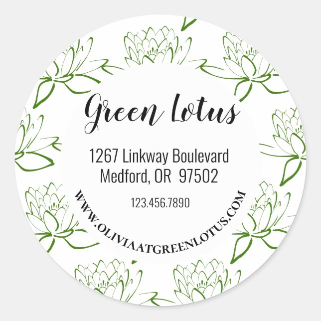 Green Lotus Modern DIY Business Address Sticker (Front)