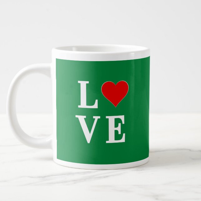 Green LOVE and Heart Large Coffee Mug (Left)