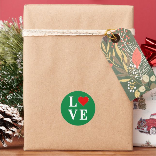 Green LOVE Classic Retro Round Sticker (Holiday)
