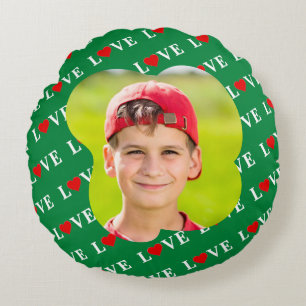 Green LOVE Heart Retro Elegant Round Cushion