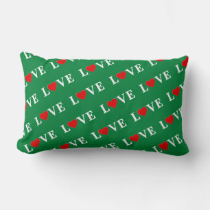 Green LOVE Heart Retro Timeless Elegant Lumbar Cushion