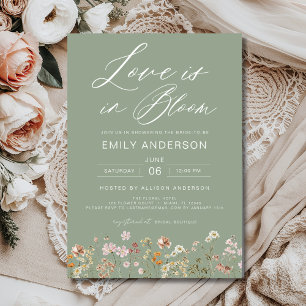 Green Love is in Bloom Wildflower Bridal Shower Invitation