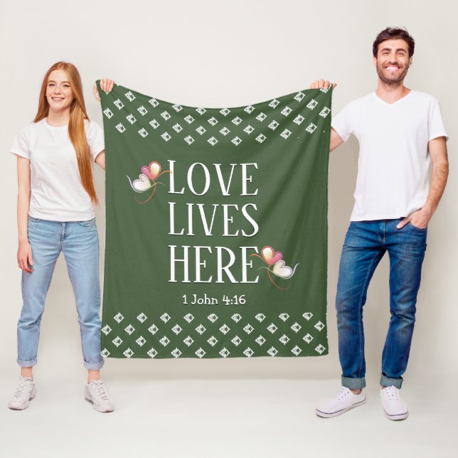 Green | LOVE LIVES HERE | Stylish Customisable Fleece Blanket (In Situ)