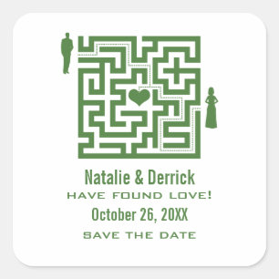 Green Love Maze Save the Date Stickers