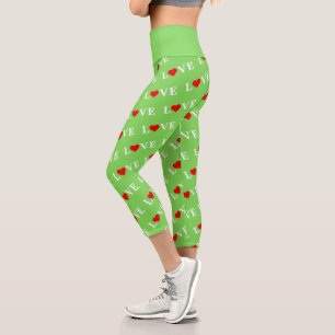 Green LOVE Motif Stylish Lime Green Capri Leggings