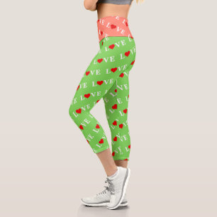 Green LOVE Motif Stylish Lime Green Capri Leggings