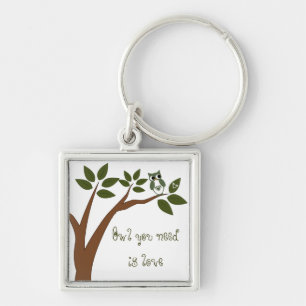 Green Love Owl In Tree Key Ring