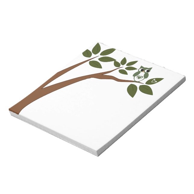 Green Love Owl In Tree Notepad (Rotated)