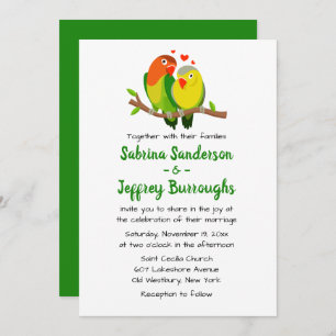 Green Lovebirds Wedding Invitation - Love Bird