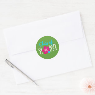 Green Luau Tropical Graduation Round Stickers