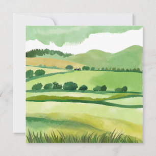 Green Lucious Hillside   Nature Watercolor Card