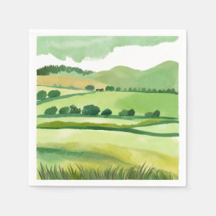 Green Lucious Hillside Nature Watercolor Napkin