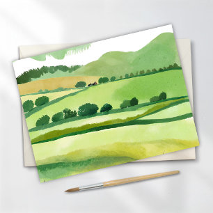 Green Lucious Hillside Nature Watercolor Postcard