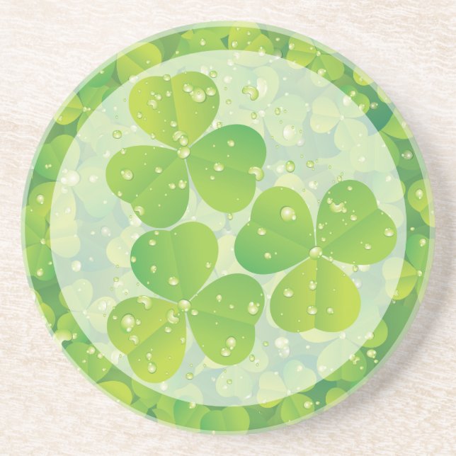 Green lucky charm clover shamrock drink coaster (Front)