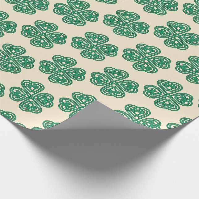 Green Lucky Clover Celtic Knot Wrapping Paper (Corner)