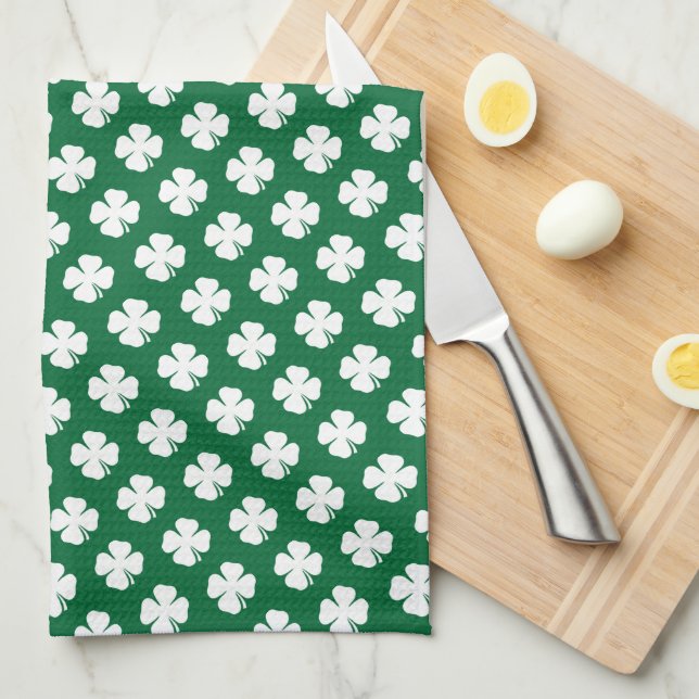 Green lucky clover pattern kitchen towel design (Quarter Fold)