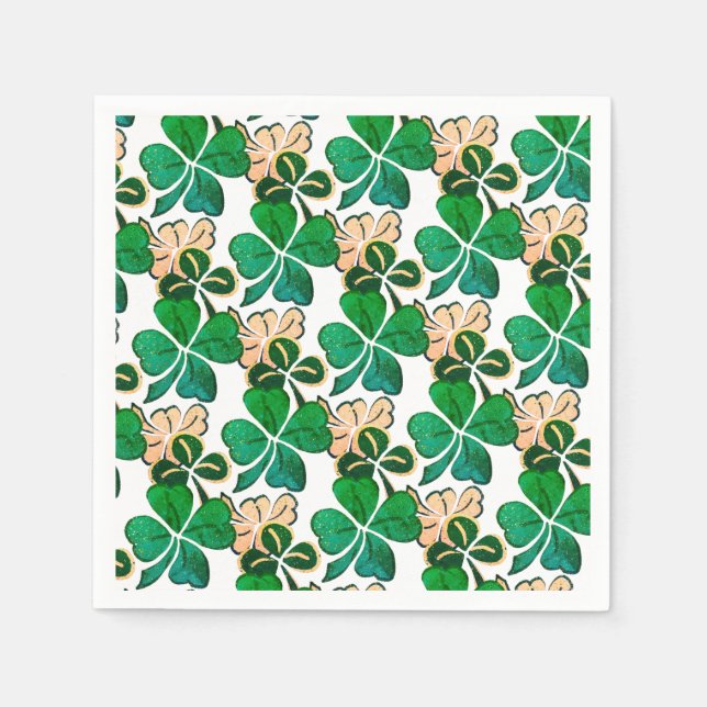 Green Lucky Clover Shamrock Pattern Napkin (Front)