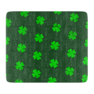 Green Lucky Clovers Glass Cutting Board
