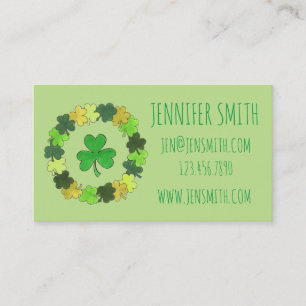 Green Lucky Irish Shamrock Clover Wreath St. Paddy Business Card