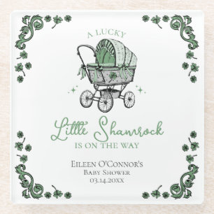 Green Lucky Little Shamrock Irish Baby Shower  Glass Coaster