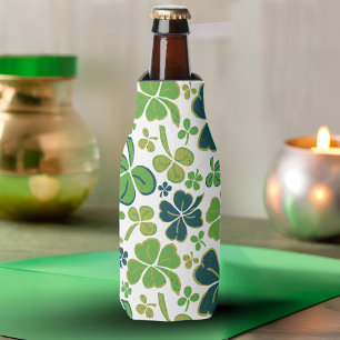 Green Lucky Shamrocks Clover St. Patrick`s Day  Bottle Cooler