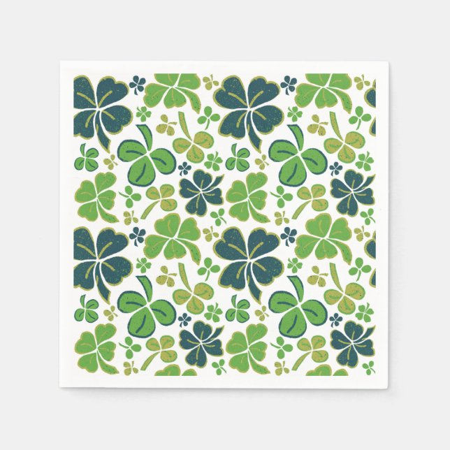 Green Lucky Shamrocks Clover St. Patrick`s Day Napkin (Front)