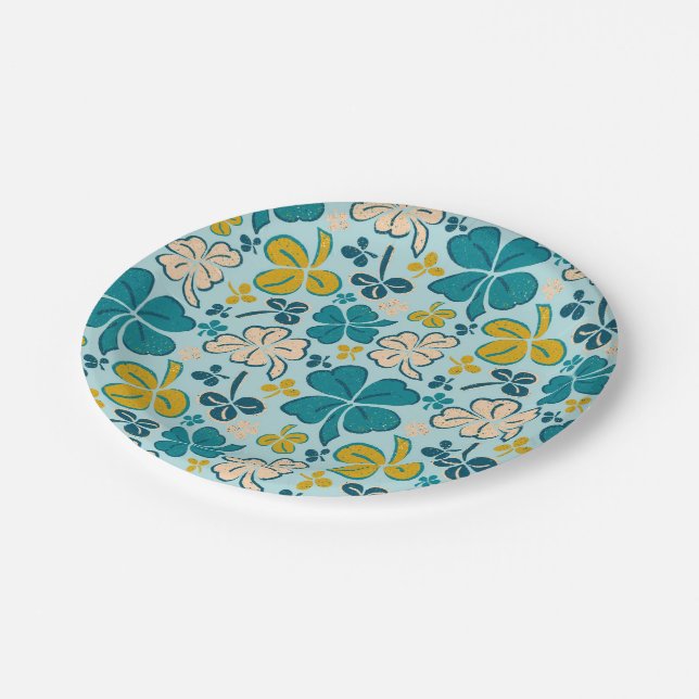 Green Lucky Shamrocks Clover St. Patrick`s Day Paper Plate (Angled)