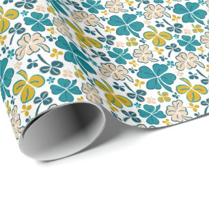 Green Lucky Shamrocks Clover St. Patrick`s Day Wra Wrapping Paper